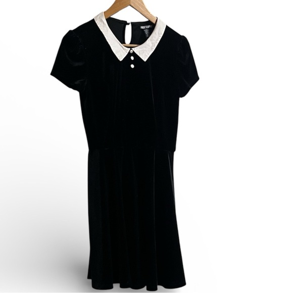 HOT TOPIC Black Velvet Dress with White Collar MD Women - Picture 7 of 9
